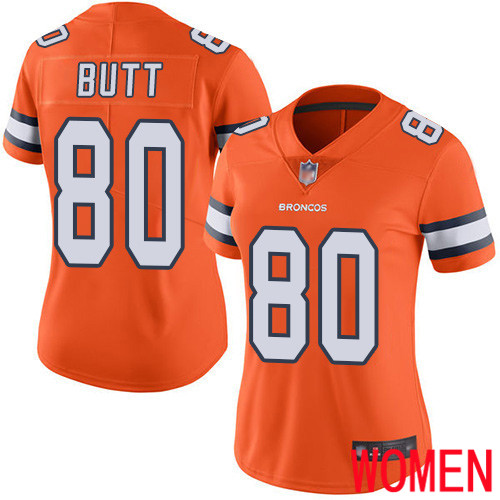 Women Denver Broncos 80 Jake Butt Limited Orange Rush Vapor Untouchable Football NFL Jersey